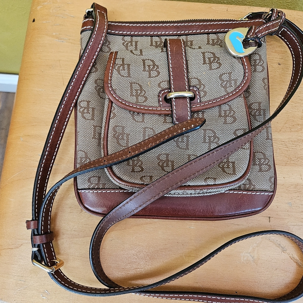 Dooney & Bourke Brown Logo Crossbody with Leather Trim